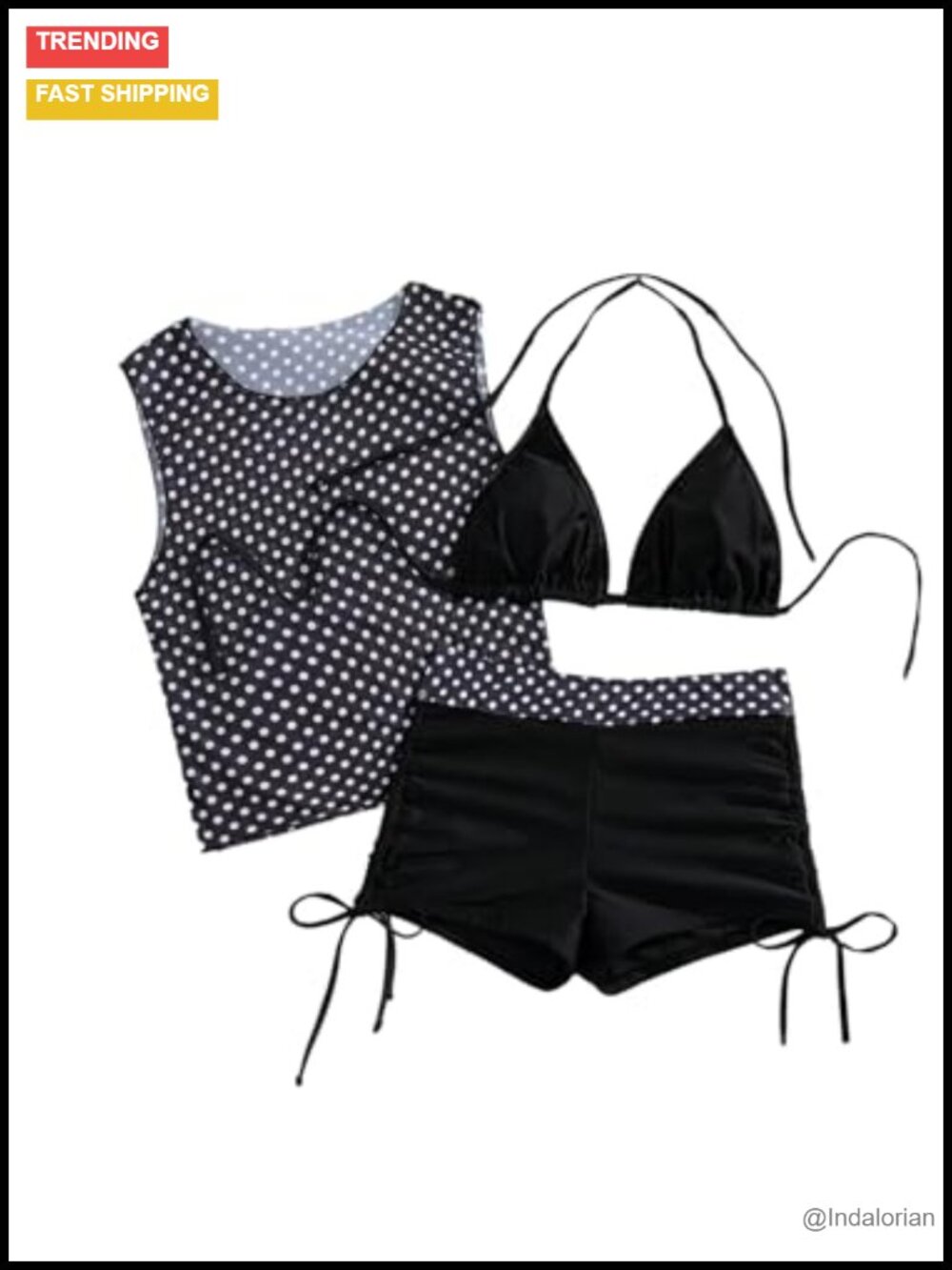 SweatyRocks 3 Piece Polka Dots Halter Bikini Set Backless Tie Swimsuit